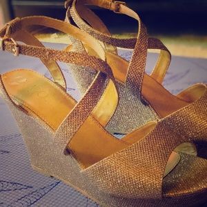 Glitter Gold Wedge Heels